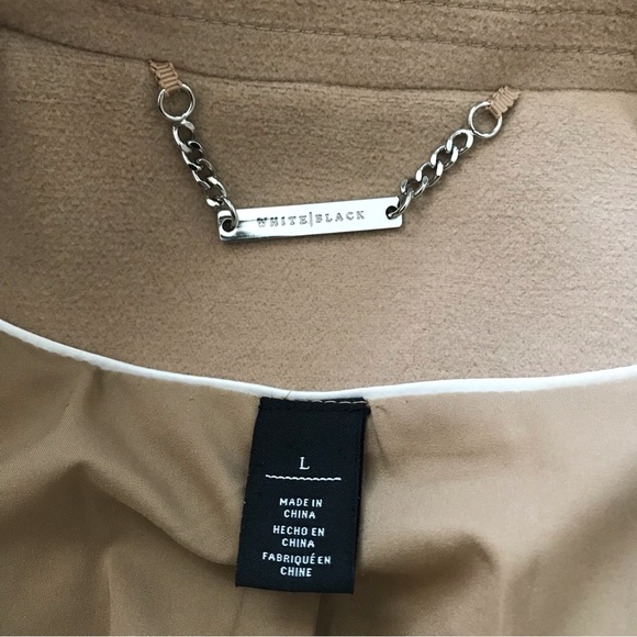 White House Black Market Eyelet Studded Coat Belted Jacket Tan Gold Size Large - Picture 12 of 13